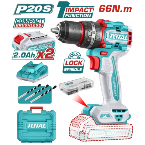 دريل مثقاب لاسلكي توتال 66 نيوتن مع اتنين بطارية