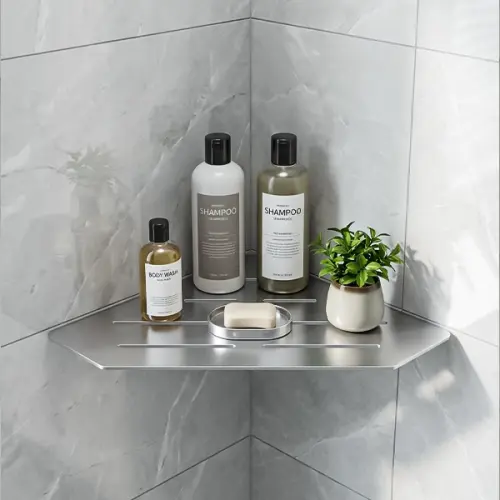 رف حمام معدني هوميك 4 فتحات فضي