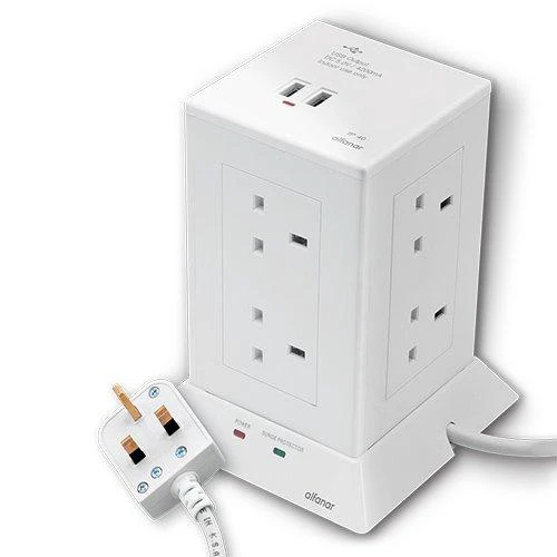 محول الفنار 2 يو اس بي 8 مقابس اللون الابيض