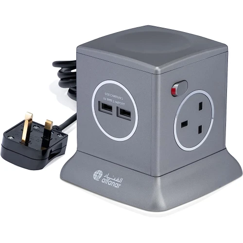 محول الفنار اتنين يو اس بي 6 مقابس اللون الفضي اللامع