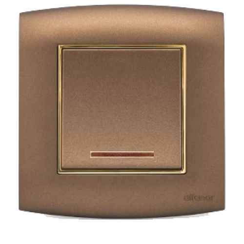 مفتاح أمنية 20 أمبير مفرد الفنار نحاسي مع إطار ذهبي مع لمبة ليد