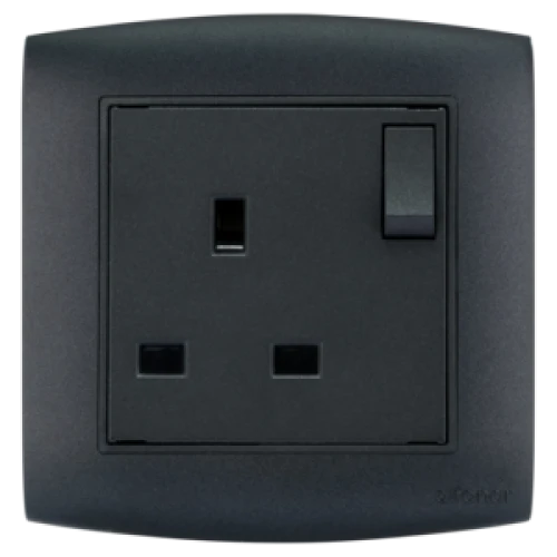 فيشة أمنية 13 أمبير مفرد مع مفتاح الفنار أسود مع اطار أسود