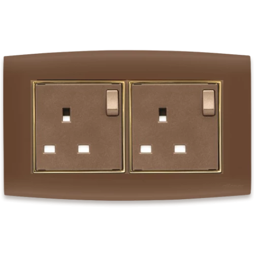 فيشة أمنية 13 أمبير مزدوج مع مفتاح الفنار نحاسي مع إطار ذهبي