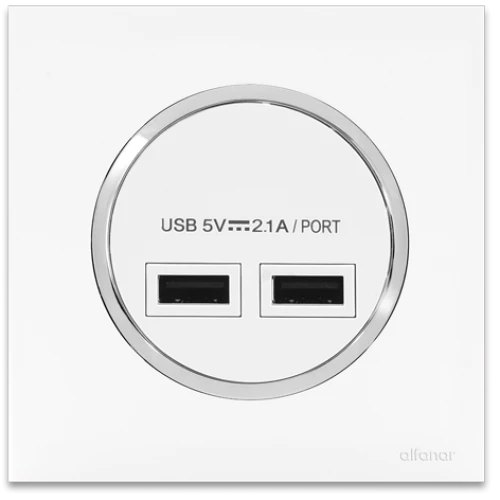 فيشة غرناطة يو اس بي 2.1 أمبير مزدوج الفنار 5 فولت ابيض